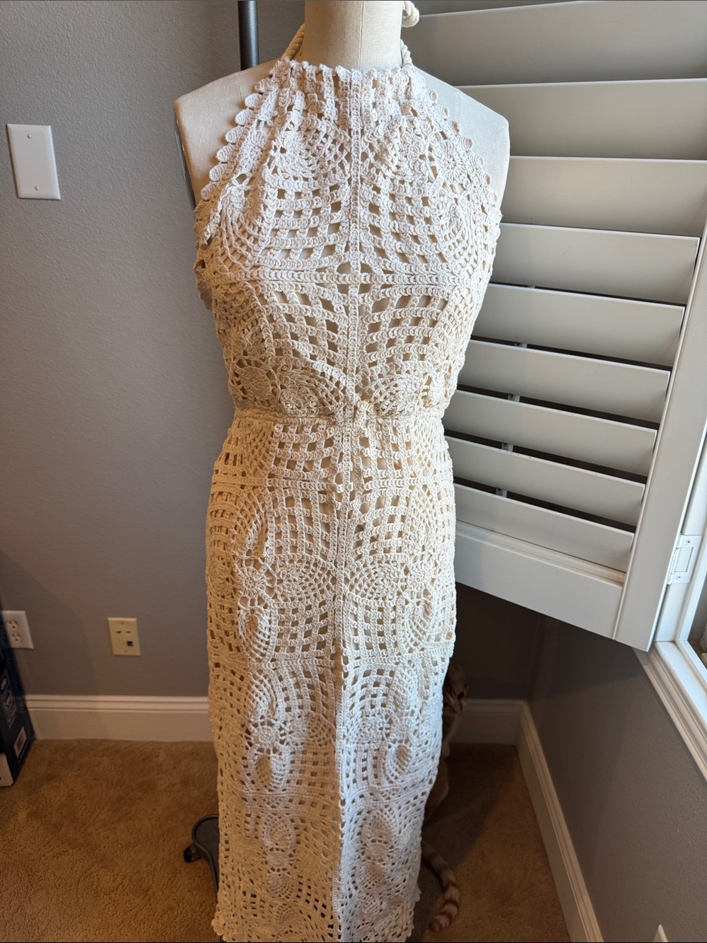 House of Harlow 1960 Cream Crochet Halter Maxi Dress - Picture 3 of 4